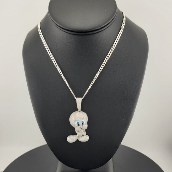 Brand New 925 Silver Tweety Bird Necklace – Cute Cartoon Charm Pendant - Picture 1 of 7